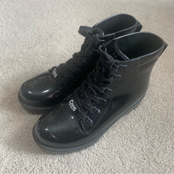 Sam Edelman Circus Shiny Patent Leather Lace Up Chunky Combat Boots - Picture 12 of 13